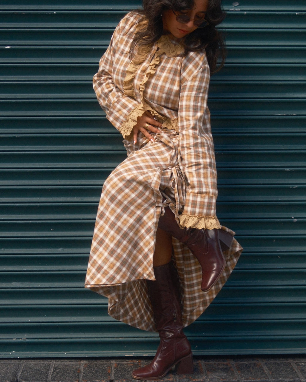 Brown Plaid Midi Wrap Skirt by Carmen Says