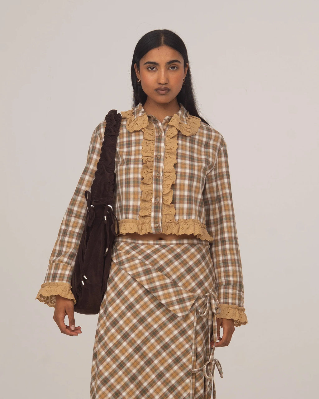 Brown Plaid Crop Shirt by Carmen Says
