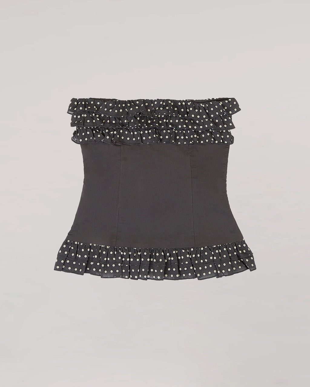 Night brown polka dot top by Carmen Says featuring long sleeves and a relaxed fit, made by māre.